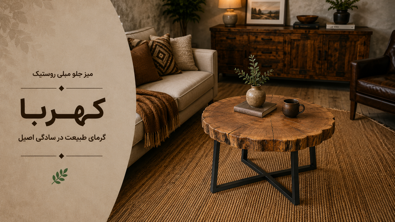 عکس محتوای محصول میز جلو مبلی روستیک مدل کهربا