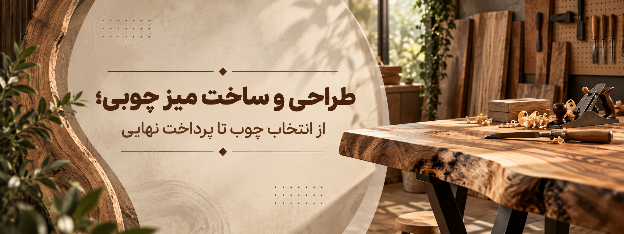 بنر مقاله طراحی و ساخت میز چوبی؛ از انتخاب چوب تا پرداخت نهایی