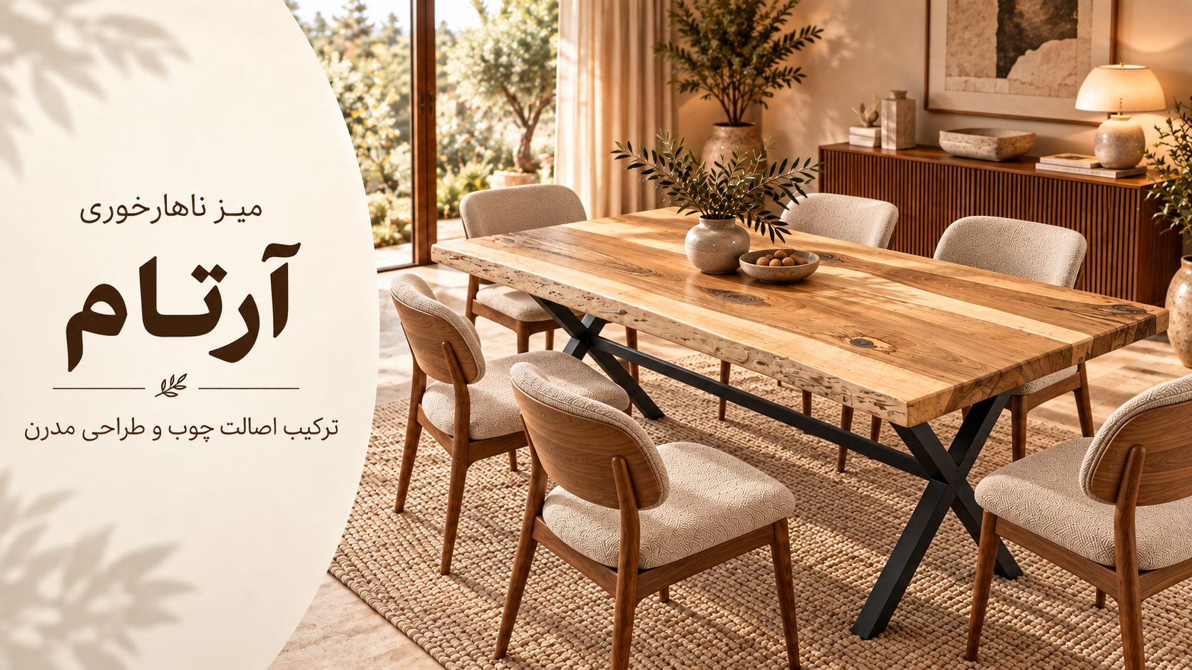 عکس محتوای میز ناهارخوری روستیک مدل آرتام