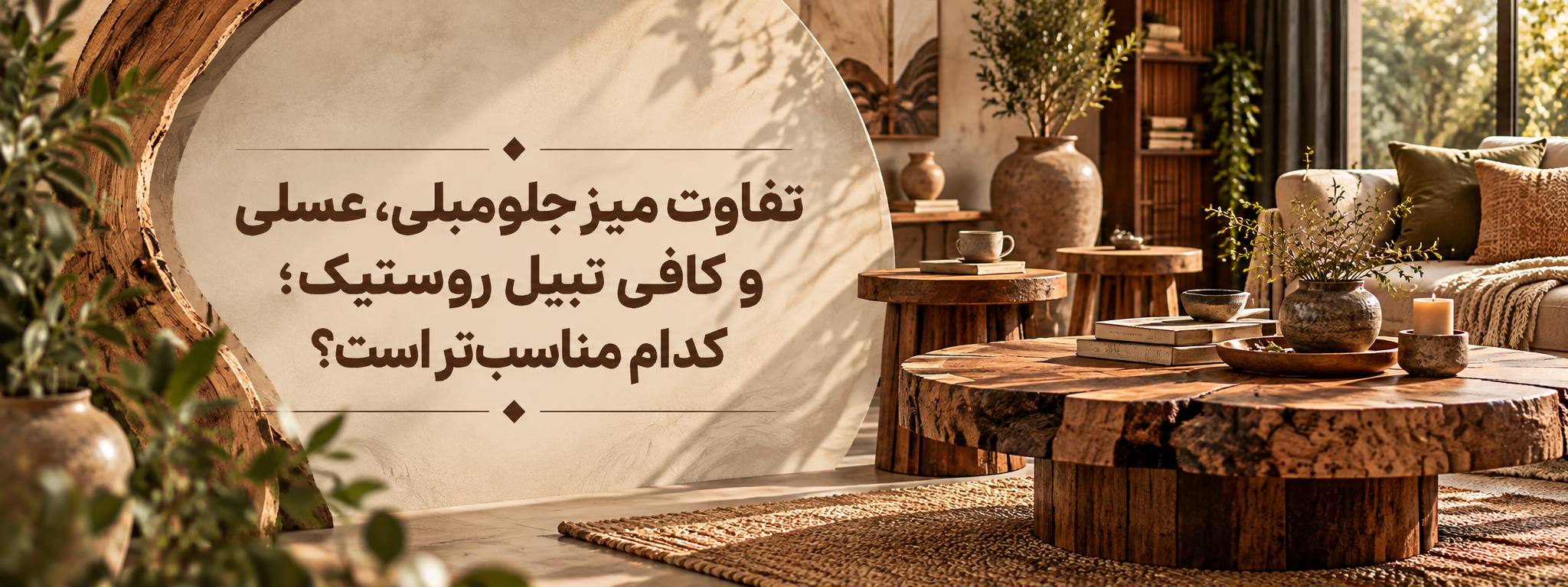 بنر مقاله تفاوت میز جلو مبلی، عسلی و کافی تیبل روستیک؛ کدام مناسب‌تر است؟