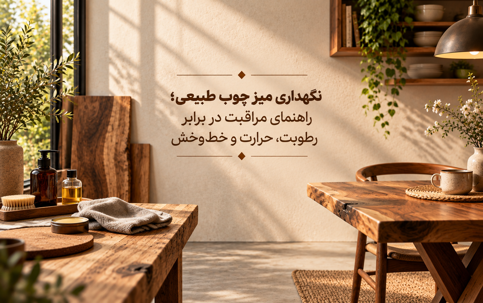 نگهداری میز چوب طبیعی؛ راهنمای مراقبت در برابر رطوبت، حرارت و خط‌وخش