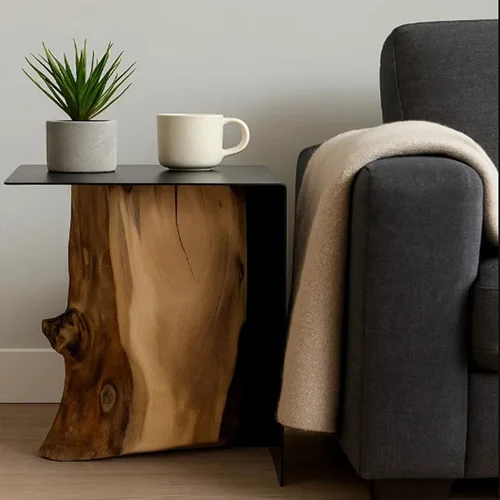 میز عسلی مدل برکه چوب توسکا پایه فلز