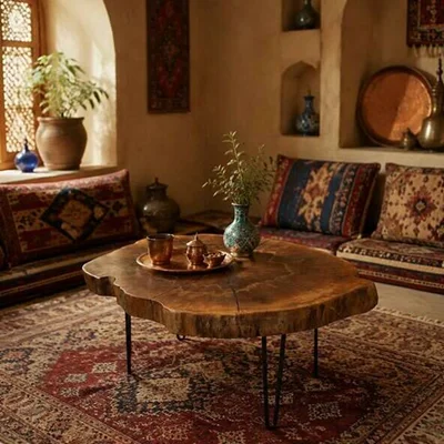میز جلو مبلی روستیک مدل باراد | چوب نارون طبیعی
