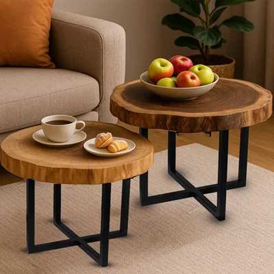 جلو مبلی مدل کفشدوزک چوب گردو ست دو تایی